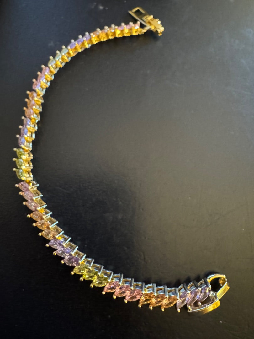 Multi color gold tone tennis bracelet