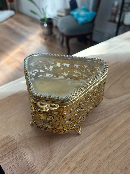 Vintage 1950s Trapezoid Glass Jewelry Box