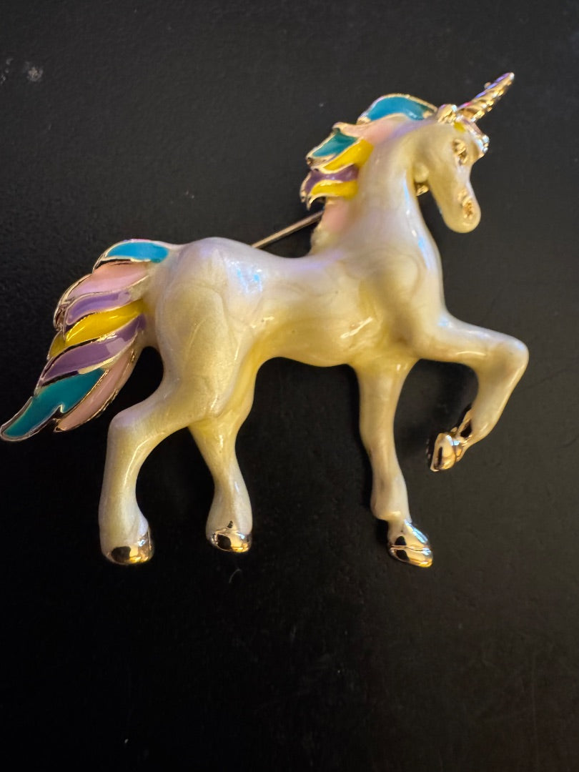 White Unicorn brooch