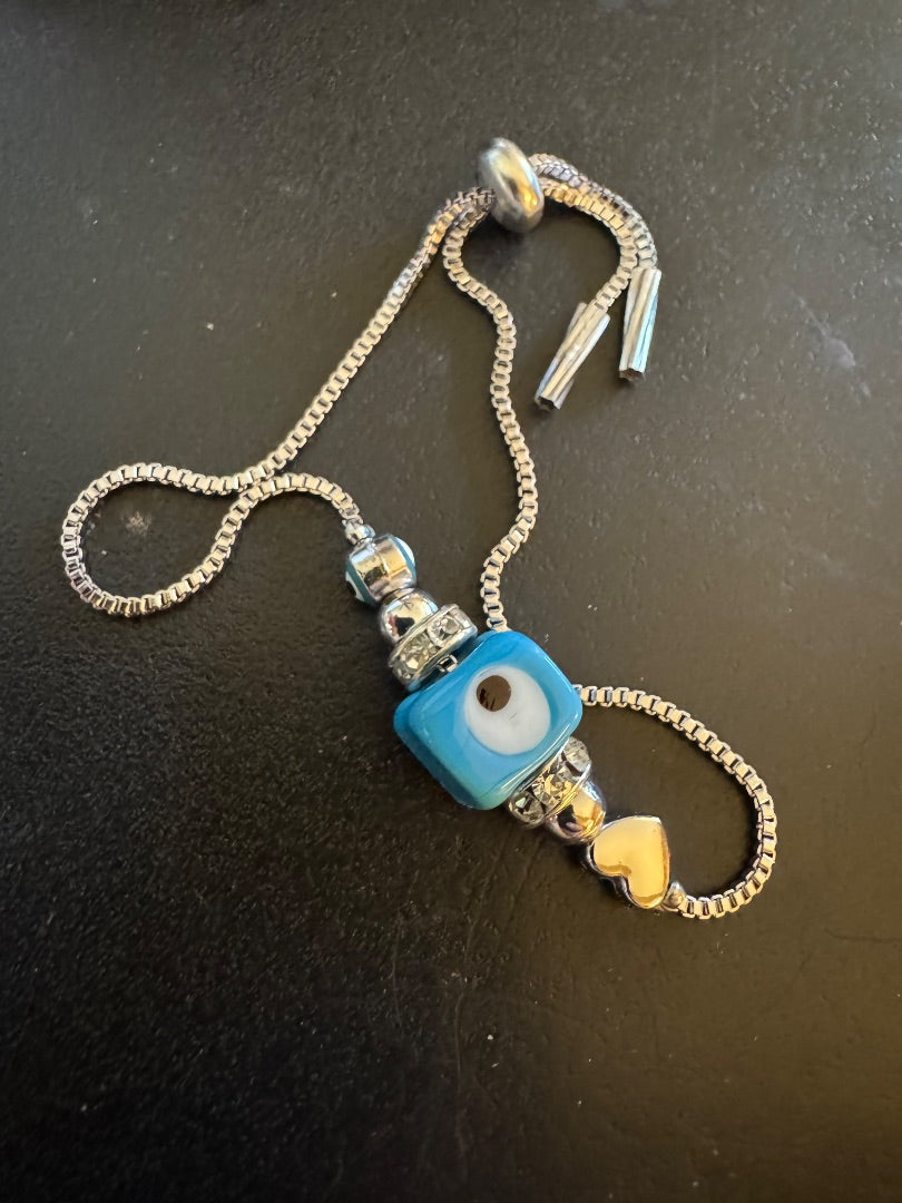 Evil Eye cube silver tone bracelet