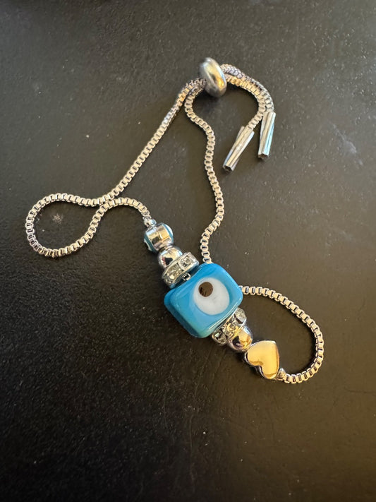Evil Eye cube silver tone bracelet
