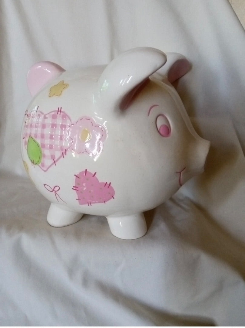 White piggy bank with pink