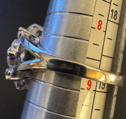 Green stone silver tone ring 8 3/4