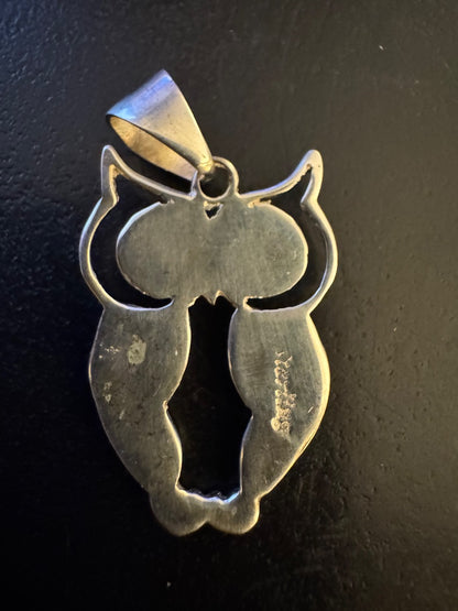 Owl inlay sterling pendant