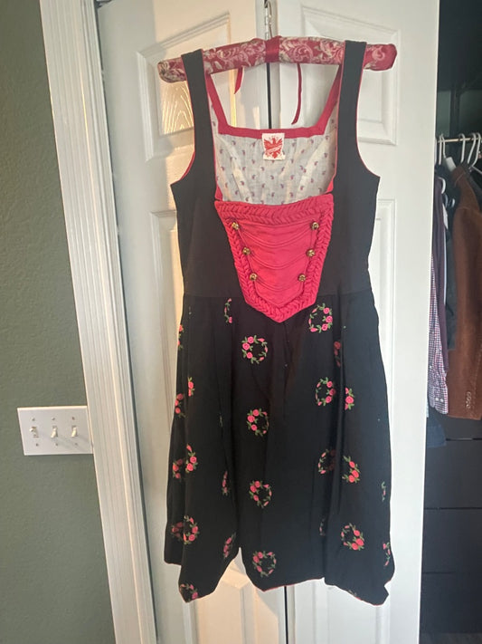 Bavarian trachten dirndl, black/pink, embroidered, size S