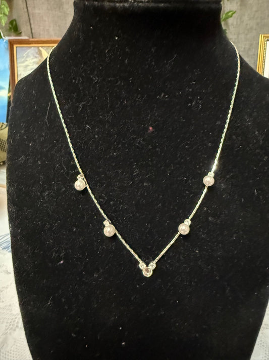 Handmade silver and faux pearl necklace