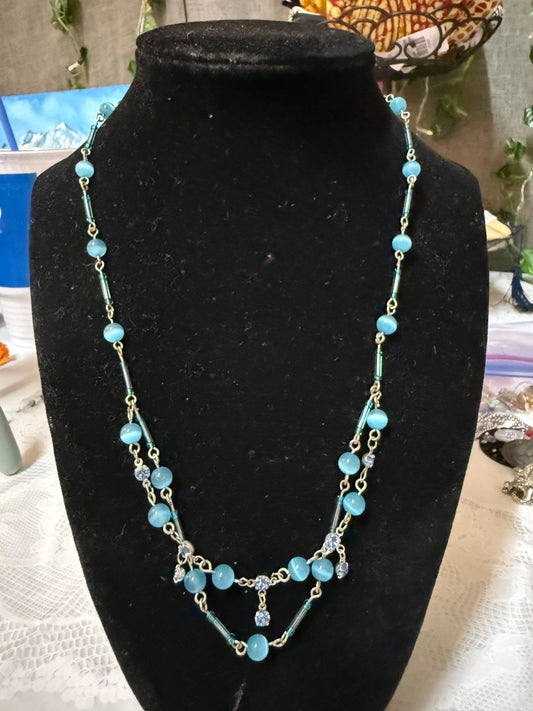 Aquamarine and blue cats eye necklace