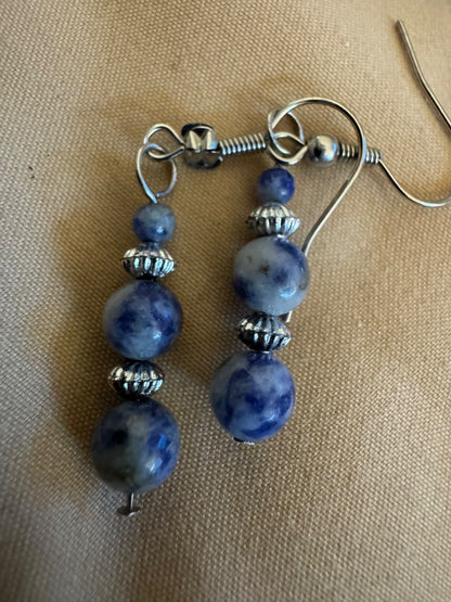 Sodalite bead silver tone w/flaw shown in picture  dangle earrings