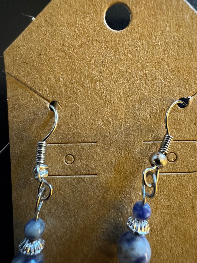 Sodalite bead silver tone w/flaw shown in picture  dangle earrings