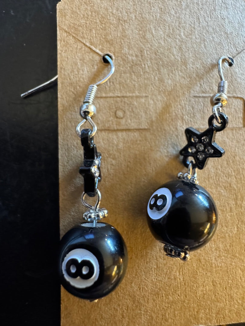 Eight ball dangle earrings