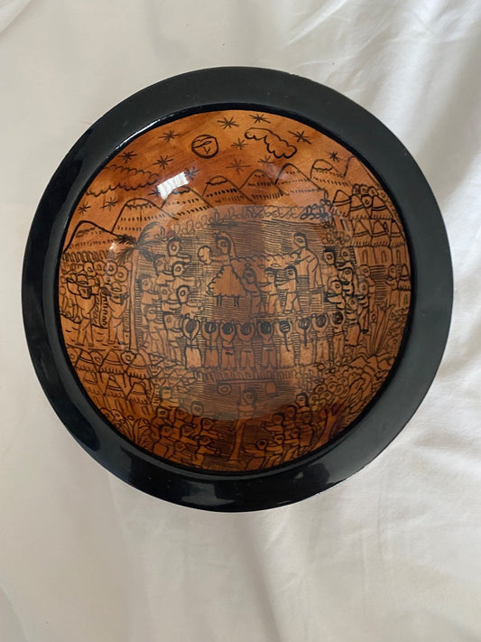 Brown & black Unknown Hand painted bowl, 8”