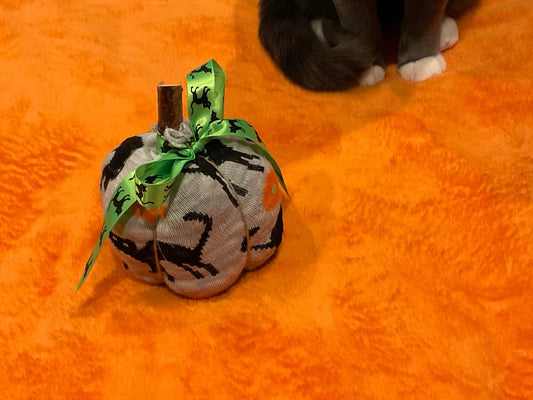 Black, White, Orange Handmade Black Cat Pumpkins, Mini