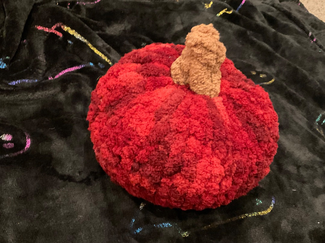 Multi-Red Handmade Red Hand Knit Pumpkin, Medium