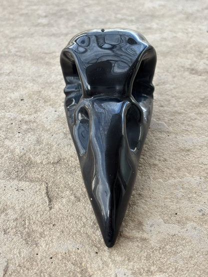 Black Obsidian Raven Skull Carving
