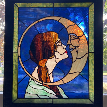 multi  Stained Glass Panel Moon Maiden