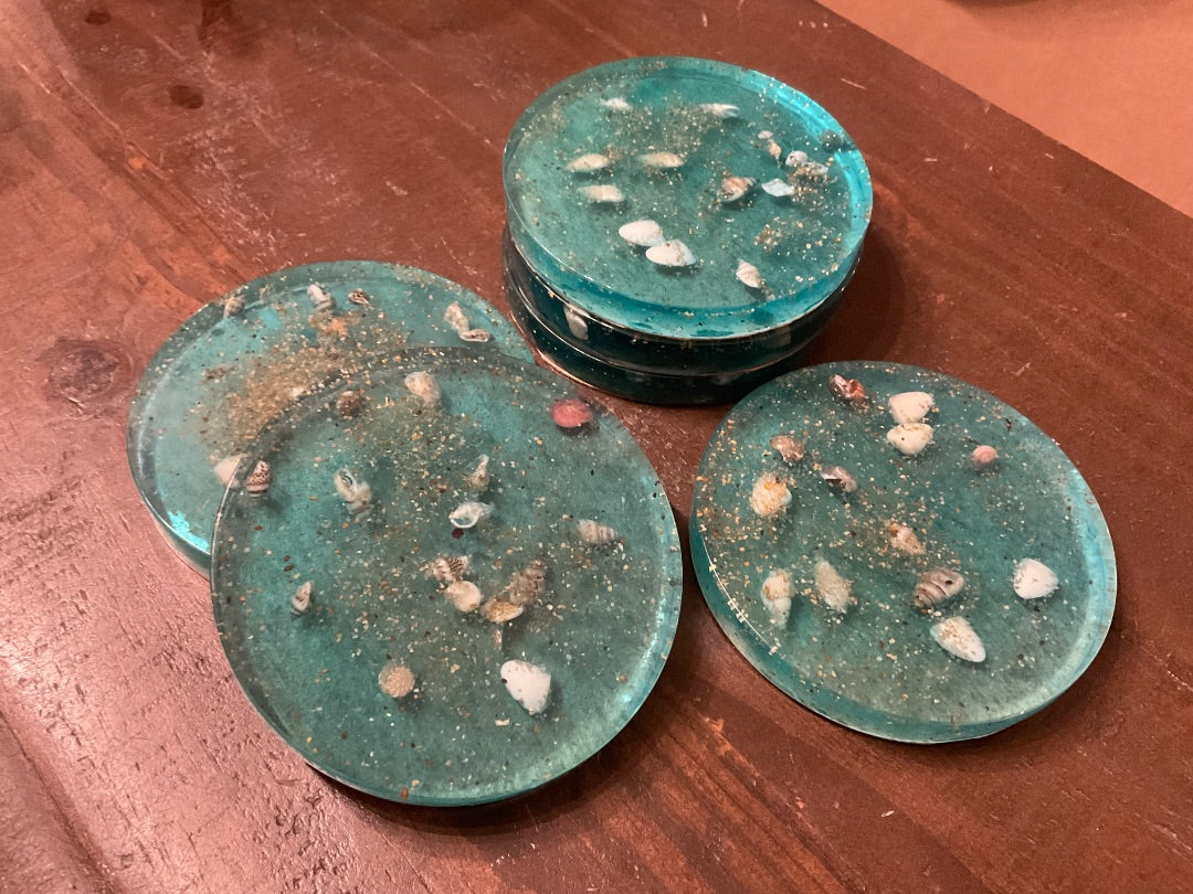 Multi-Blue Handmade Beach/Ocean Themed Coasters (6-set)