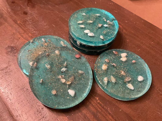 Multi-Blue Handmade Beach/Ocean Themed Coasters (6-set)