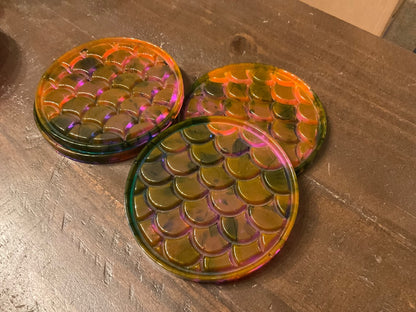 Handmade Bright Mermaid Scale Coasters (4-set)