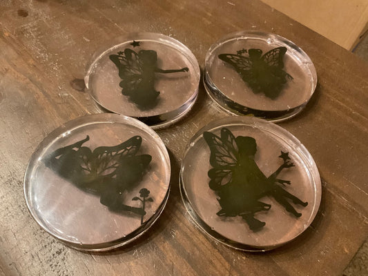 Black and Diamond Handmade Fairy Coasters (4-set)