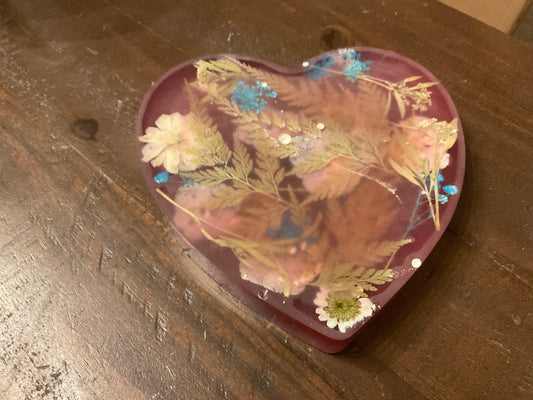 Pink and Purple Handmade Heart with Flowers