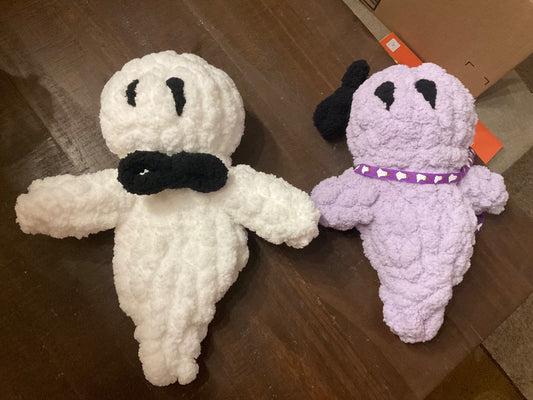 White or Purple Handmade Hand Knit Halloween Ghosts, Small