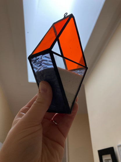 orange  Stained Glass Diamond Plant Suncatcher