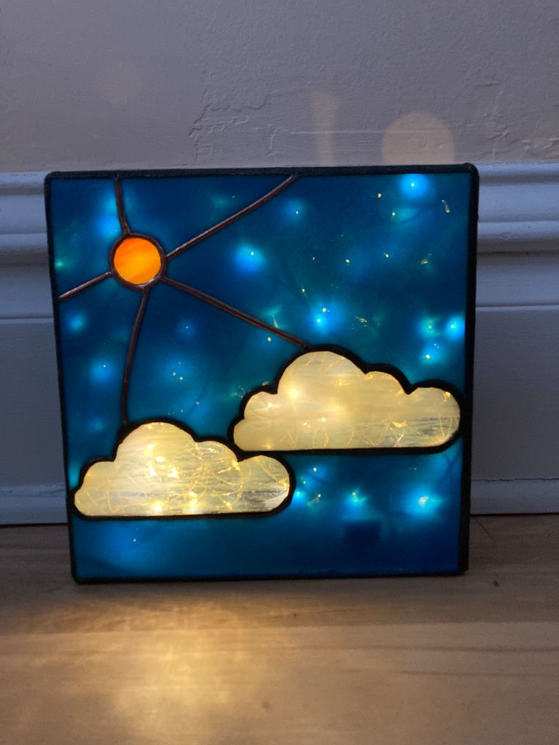 blue  Stained Glass Light Box Boxed Clouds