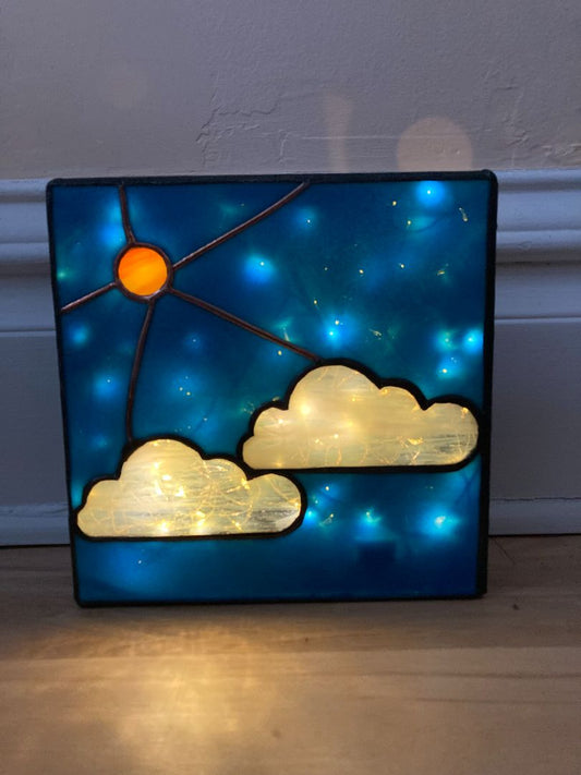 blue  Stained Glass Light Box Boxed Clouds
