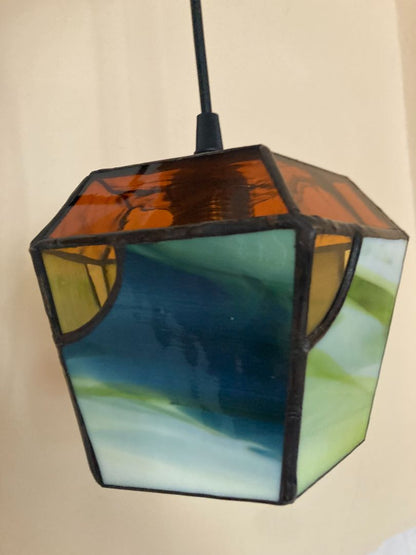 green  stained glass hanging pendant lamp