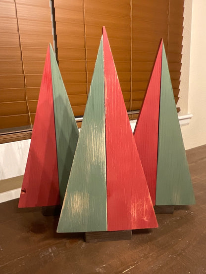 Wood Xmas Trees Red/Green