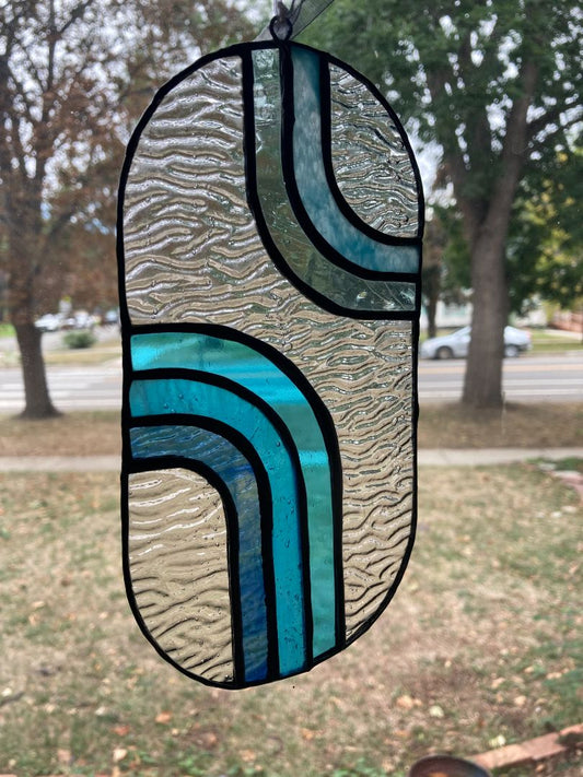 blue  Stained Glass Suncatcher Blue Waterfall