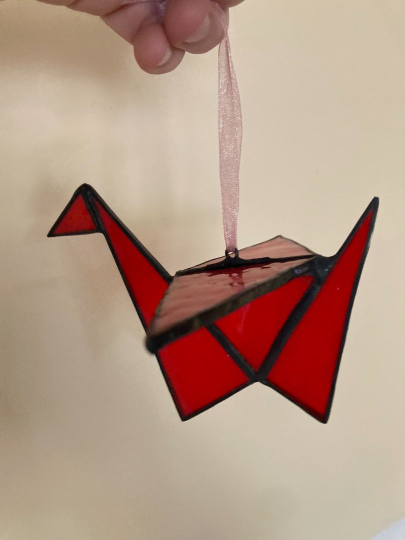 red  Stained Glass Origami Crane