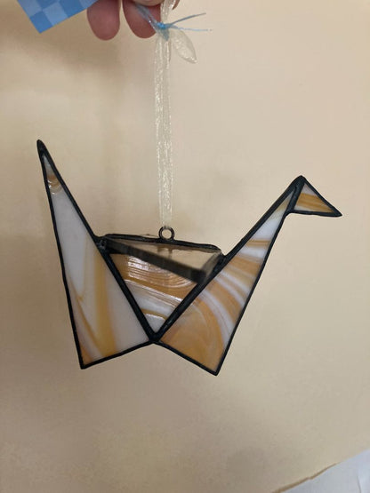 yellow  Stained Glass Origami Crane
