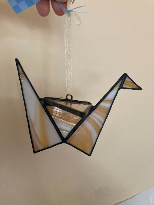 yellow  Stained Glass Origami Crane