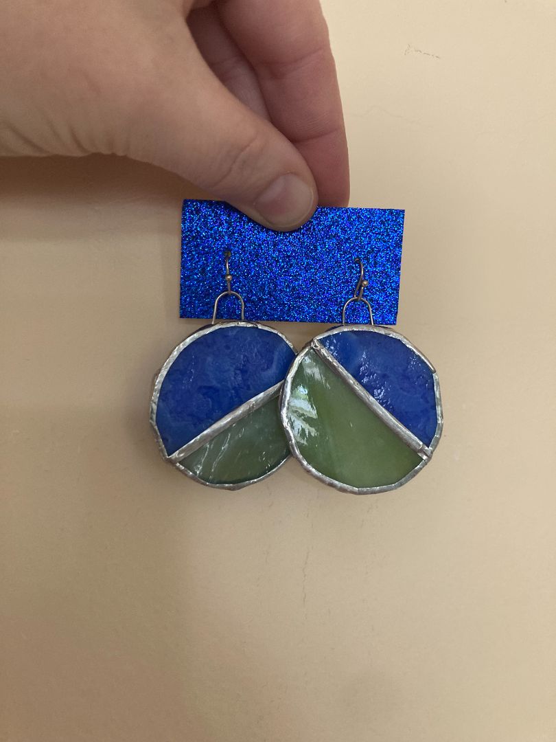 blue  Stained Glass Earrings circle