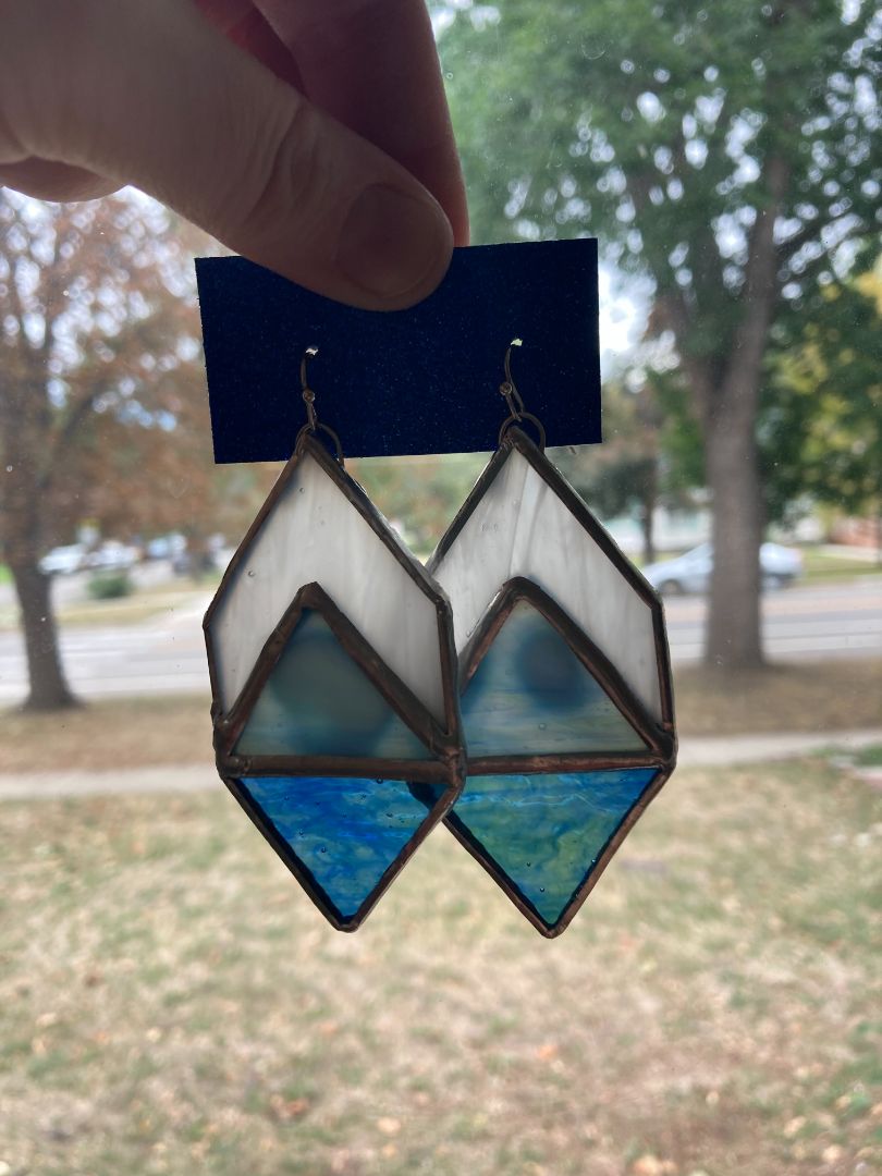 blue  Stained Glass Earrings Triangles