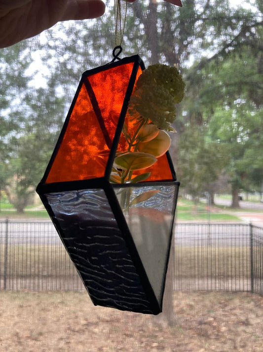 orange  Stained Glass Diamond Plant Suncatcher