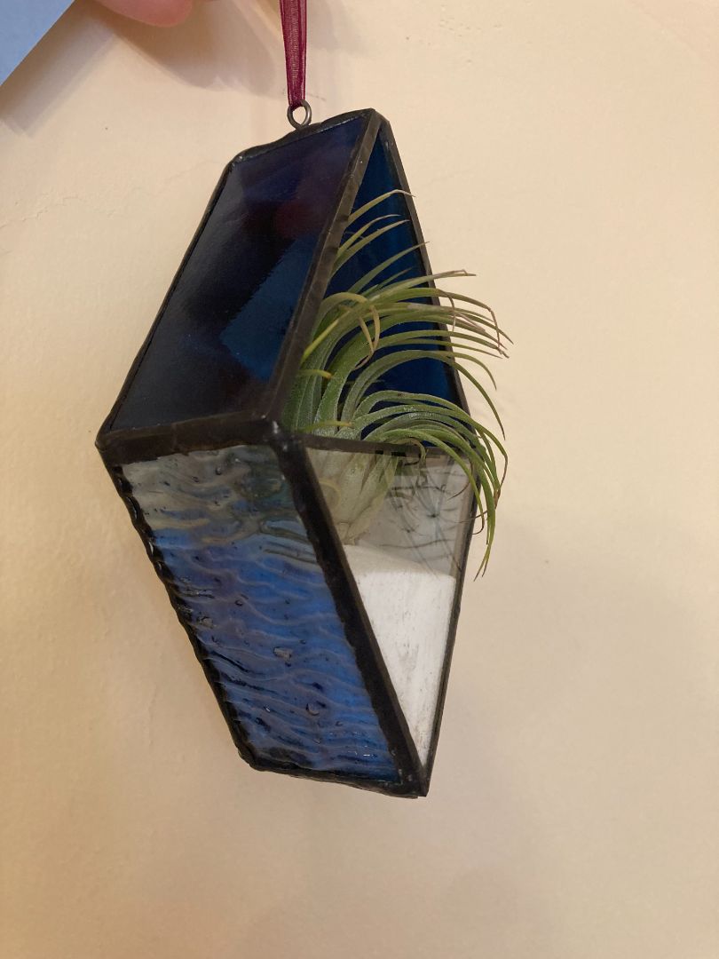 blue  Stained Glass Diamond Plant Suncatcher