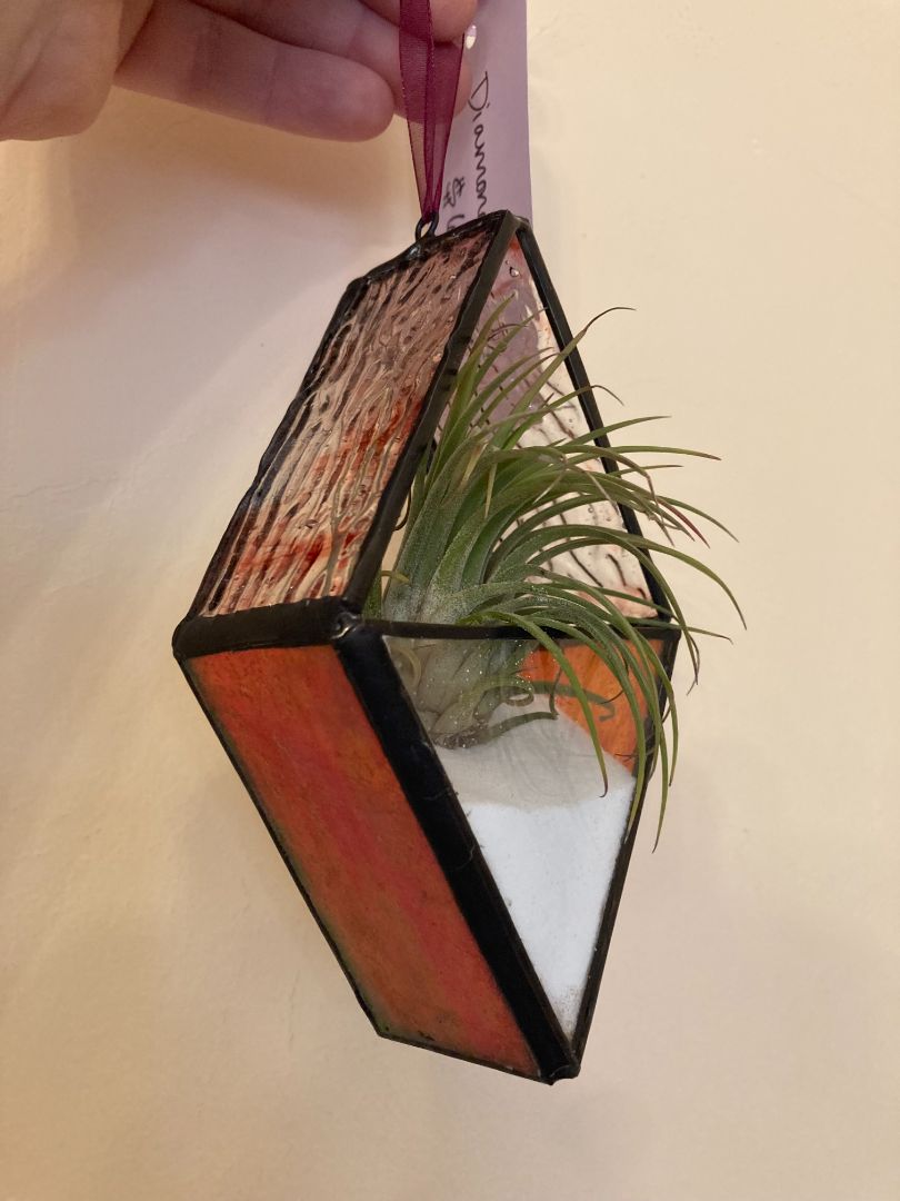 orange  Stained Glass Diamond Plant Suncatcher