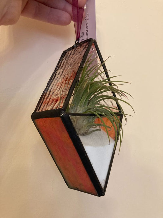 orange  Stained Glass Diamond Plant Suncatcher
