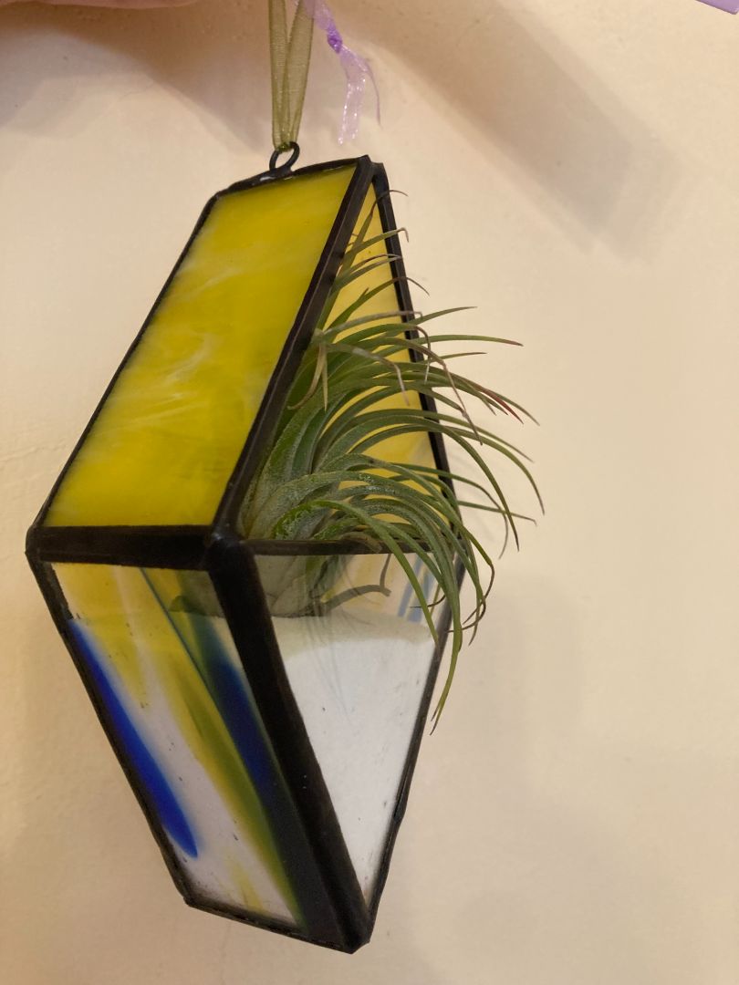 yellow  Stained Glass Diamond Plant Suncatcher