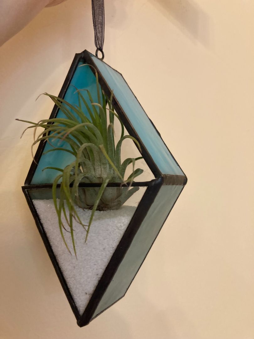 teal  Stained Glass Diamond Plant Suncatcher
