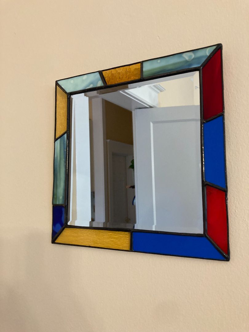 multi  Stained Glass Square Mirror Primary Colors