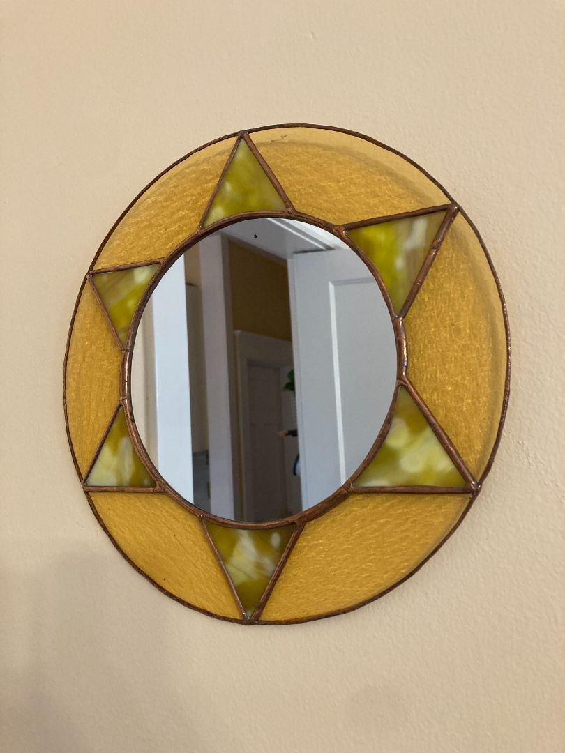 yellow  Stained glass mirror Hiya Sunshine