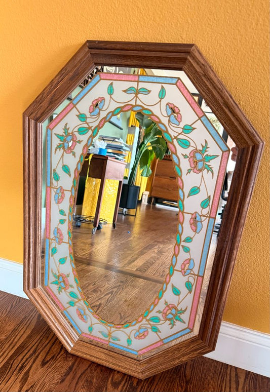 Vintage Octagon Mirror with floral design, 35" by 21"