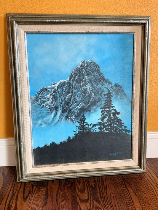 Vintage Oil Mountain Painting, 21" by 25"