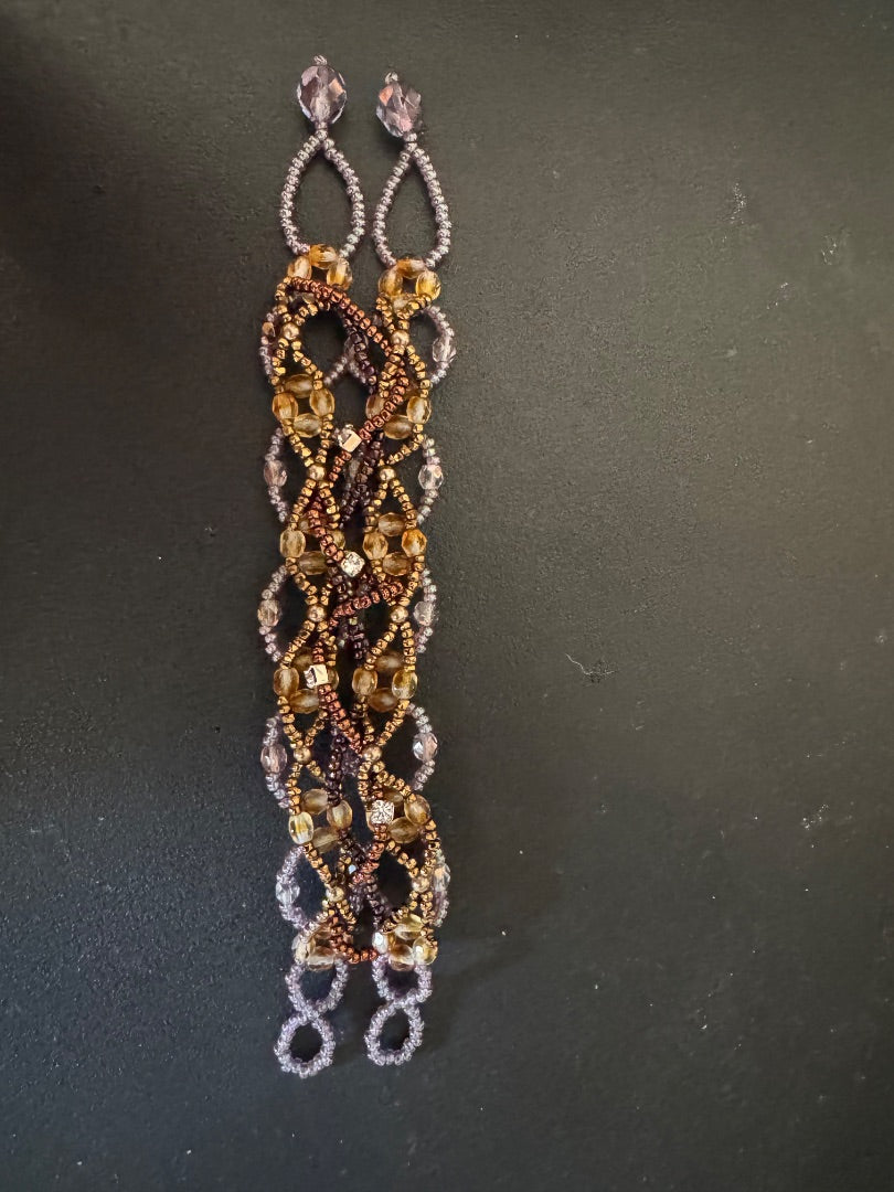 Purple bronze seed bead braided bracelet