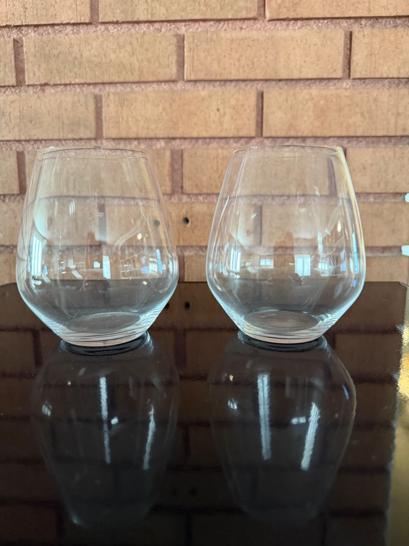 Clear Riedel Pair of Riedel Stemless Wine Glasses, 4.75” tall