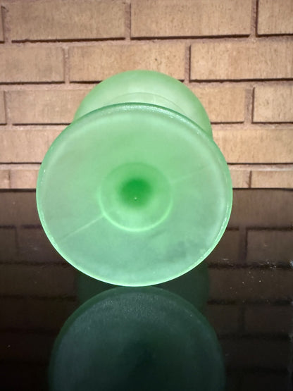 Green  Uranium Glass, Frosted Compote, 6 1/4” tall, about 5” wide