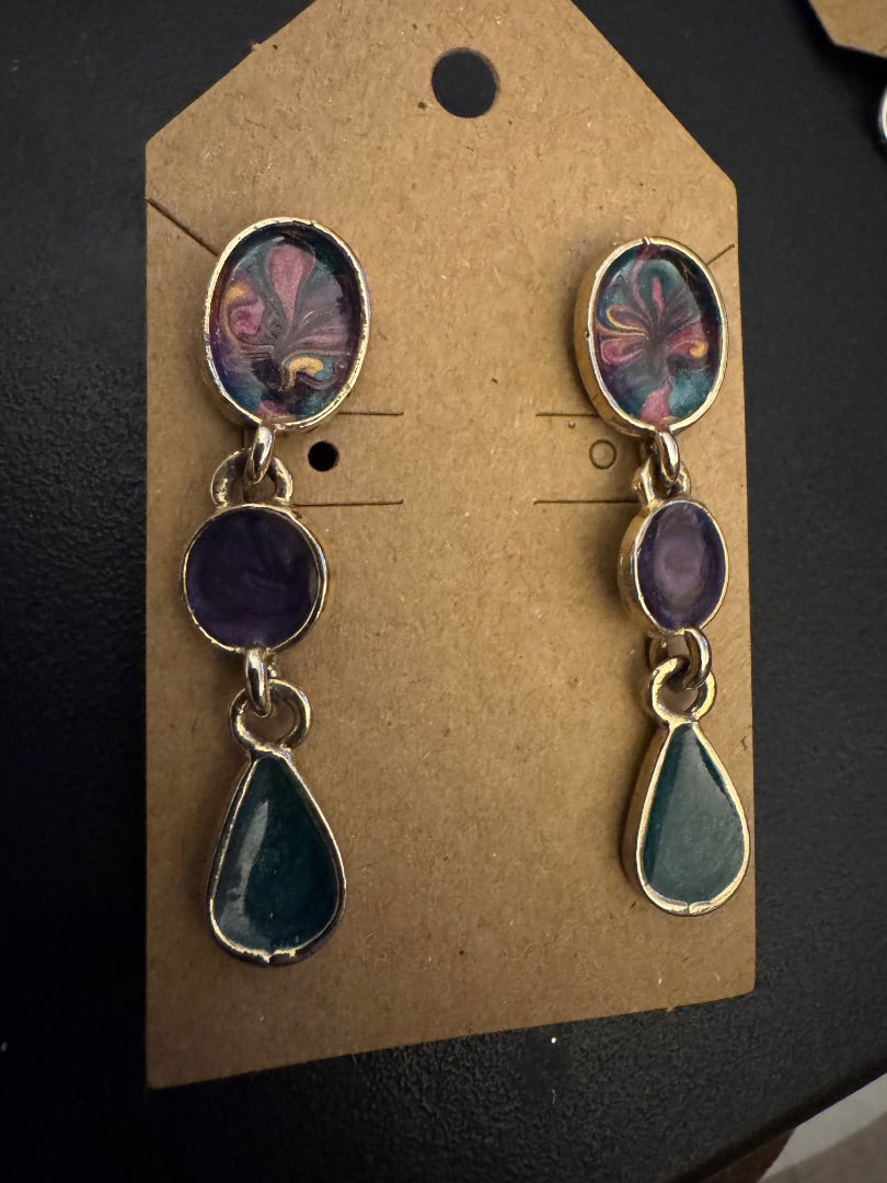 Stud green, blue red earrings